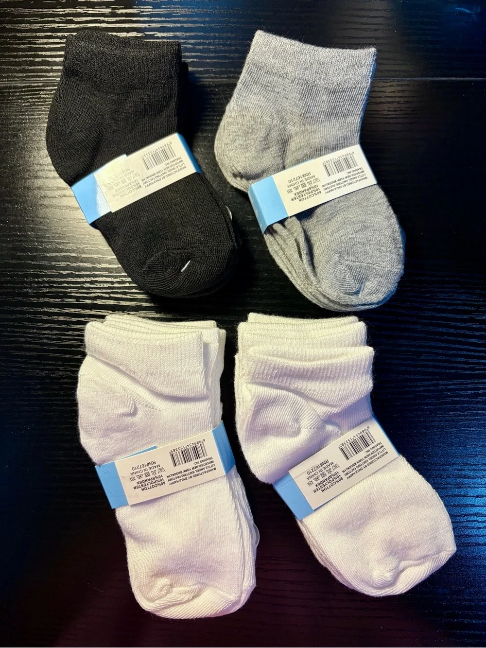 12 Pairs Unisex Kids Ankle Socks - Black, Gray, Light Pink Shoe Size 2-4 🌸⚡️